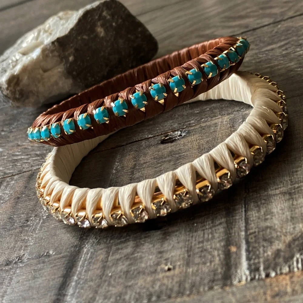 NEW Rhinestone and Turquoise Wrapped Stackable Bangles